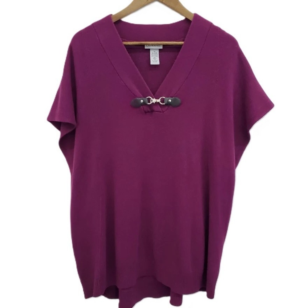 Catherines Womens 1X Purple‎ Knit Sweater Preppy Elegant Layering Top Plus Size